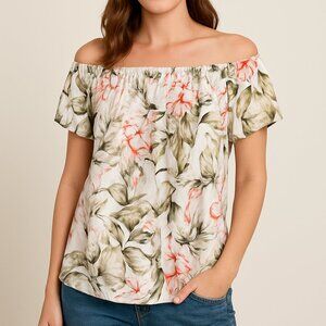 Womens Top White House Black Market Off Shoulder Floral Boho Size Medium